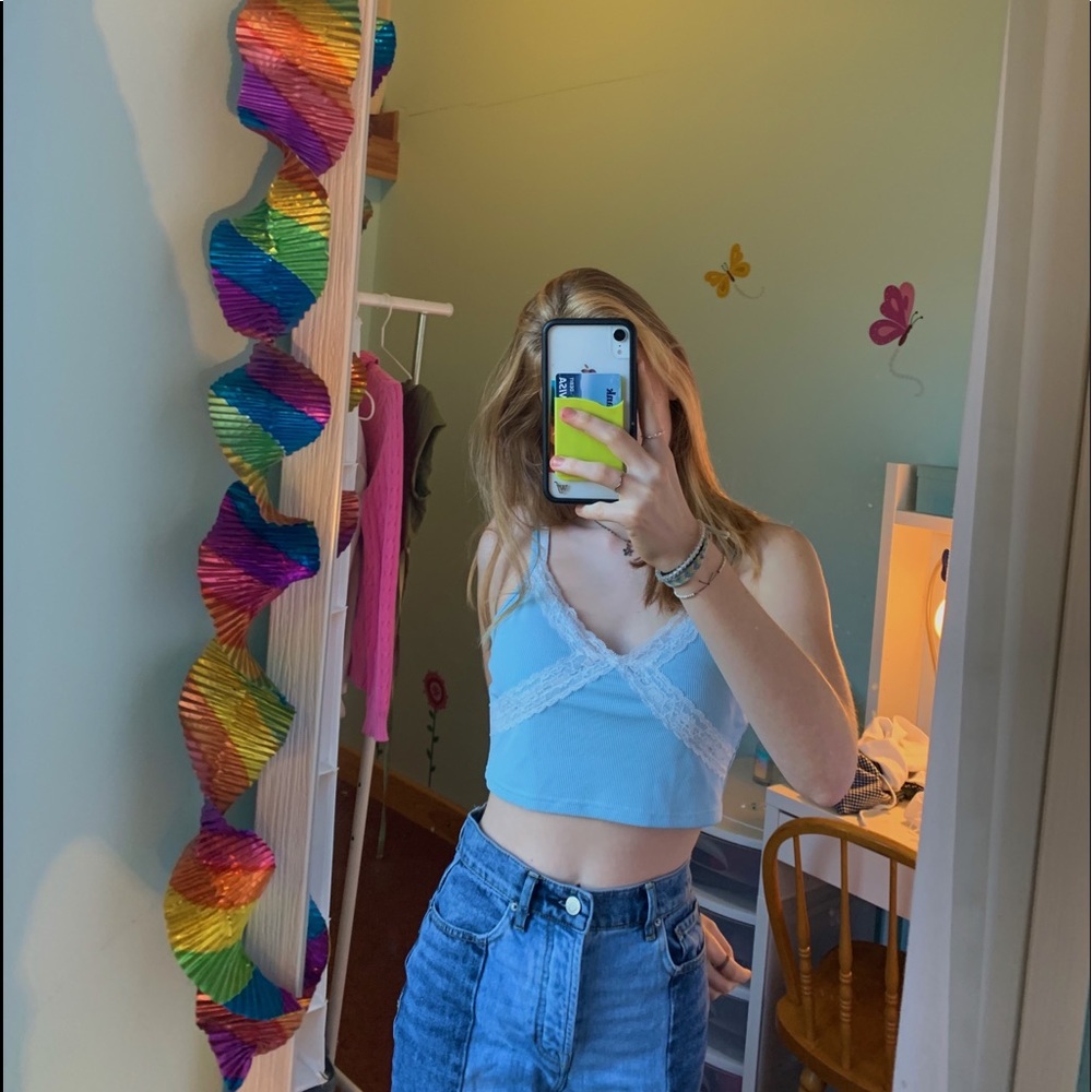 lace cross y2k-inspired blue cami